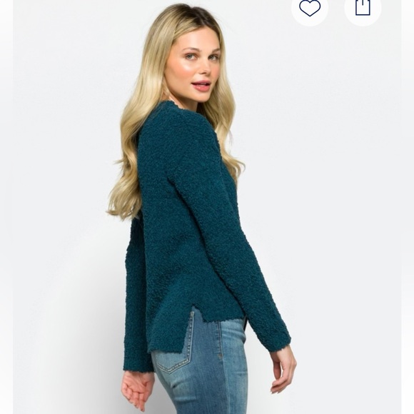 Bobeau Fannie Popcorn Teal Crew Neck Sweater - Picture 2 of 8